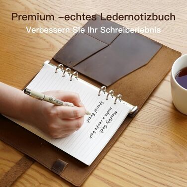 Шкіряна папка-реєстратор A5 з можливістю багаторазового заповнення, блокнот на 6 кілець, багаторазовий, на 120 сторінок, щоденник подорожей та щоденник із натуральної шкіри, подарунки для чоловіків та жінок, художники, коричневий