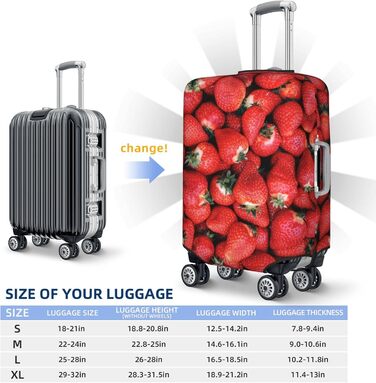 Чохол для валізи Полуничний сад з еластичної тканини, захисний від подряпин та пилу, чорний, розмір 95