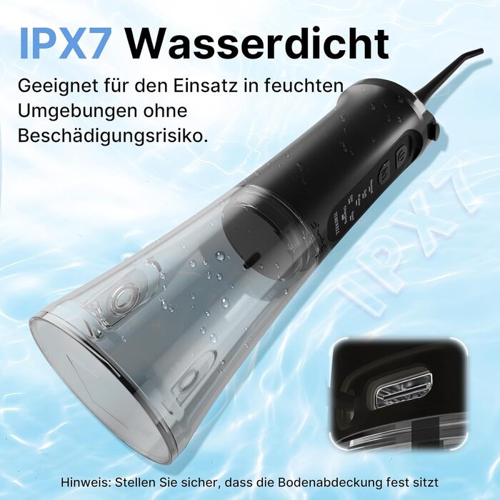 Бездротовий іригатор для порожнини рота, електричний зубний іригатор з 5 режимами, 4 насадками, резервуаром для води 310 мл та водонепроникністю IPX7. Іригатор, визнаний найкращим у тестах для очищення в подорожах, покращує здоров'я зубів. Чорний колір.