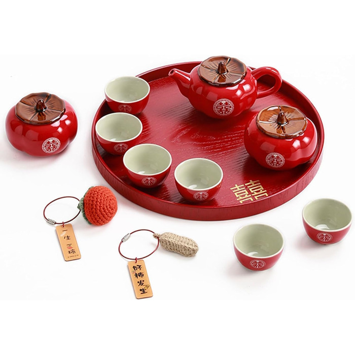 Чайний сервіс Кунгфу Традиційний китайський керамічний набір для чаювання молодят, святковий червоний колір, ідеально підходить для церемонії та весільного святкування