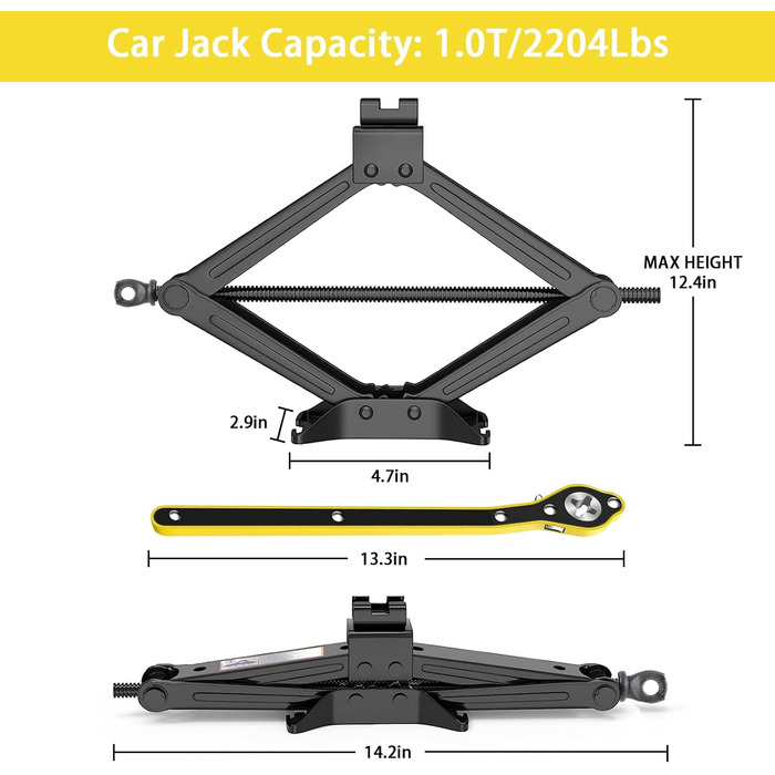 Набір ножичних домкратів WLBXDRZK Jack 1T з потовщеною сталевою пластиною з храповим подовжувачем, портативний домкрат для легкових автомобілів, вантажівок, лімузинів, фургонів, MPV.