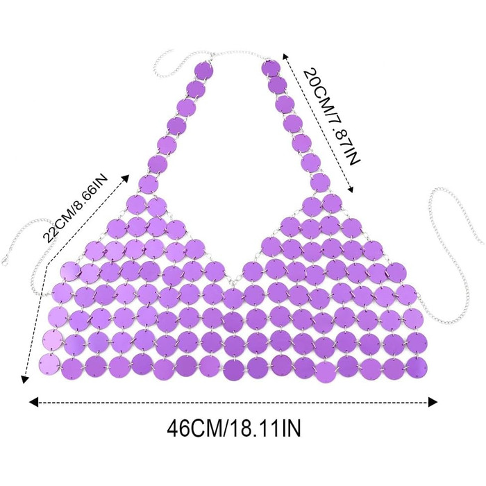 Бюстгальтер з блискітками Ushiny Топ Фіолетовий кольчуга Кроп-топ Сексуальний Рейв Наряд Блискуче Бікіні Боді Ланцюжок Топ для жінок