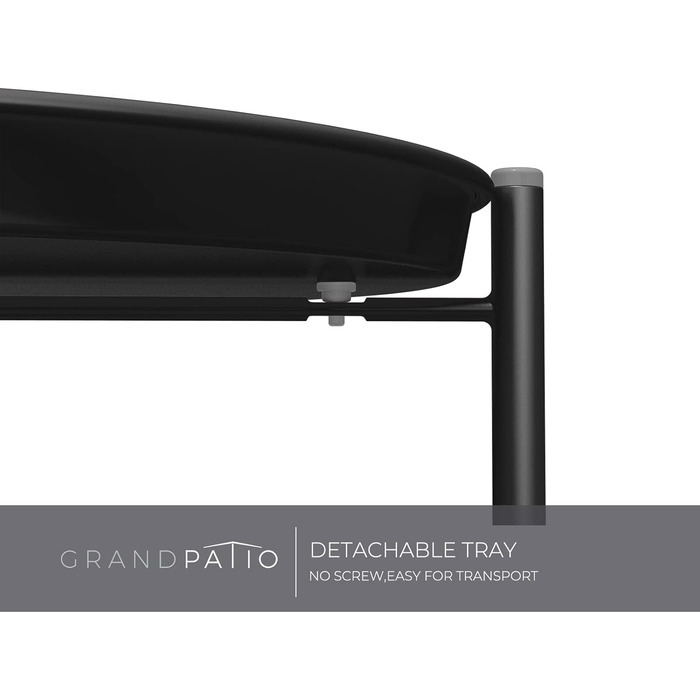 Круглий журнальний столик Grand Patio, 2 яруси, для вітальні, спальні, саду, диван-столик, тумбочка, знімний піднос, легке складання, металевий 45x45x53 см (чорний)
