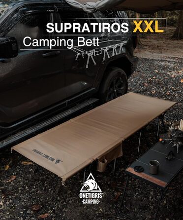 Складане похідне ліжко XXL, портативне кемпінгове ліжко, легке, складне, кемпінгове ліжко до 180 кг для намету, на природі, в подорожах, саду, в офісі (220 * 80 см) кольору койотового коричневого