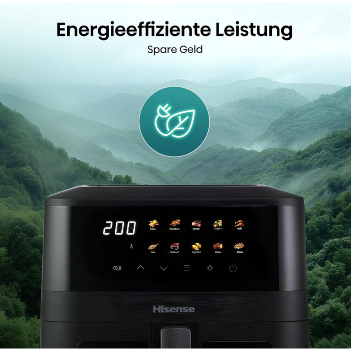 Аерофритюрниця Hisense HAF2100DCD, 2100 Вт, 7.7 л, 10 програм, антипригарне покриття, функція відкладеного старту, чорна