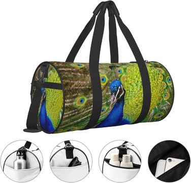 Спортивна сумка, дорожня сумка, стильний принт павича, сумка для подорожей та на ніч, чорна, універсальний розмір