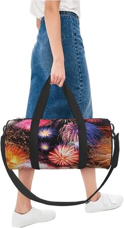 Спортивна сумка, дорожня сумка, стильний принт Феєрверк, сумка для подорожей на ніч, чорна, універсальний розмір