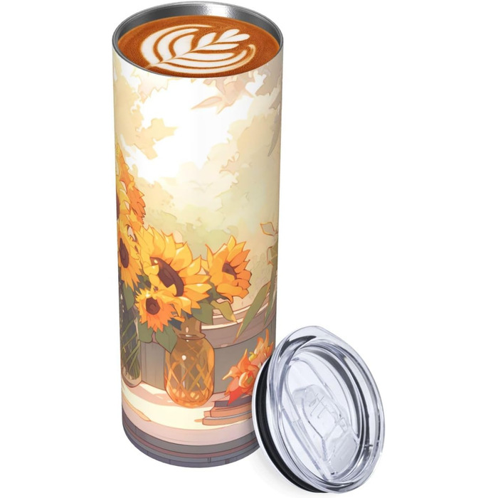Кухоль з прямою трубочкою, соняшники під підвіконням, дорожній кухоль з принтом, підходить для кемпінгу, офісу та дому, 590 мл