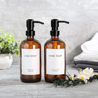 Дозатор для мила скляний, дозатор для мила 500 мл коричневого кольору з насосом з нержавіючої сталі, набір твердих дозаторів для м