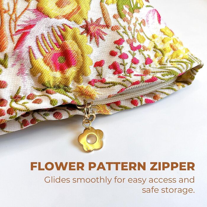 Персикова косметичка з квітковим візерунком, вінтажна косметичка, маленька вінтажна косметичка на блискавці, дорожня косметичка, п