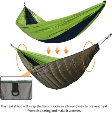 Гамак Underquilt Килимок для сну Underkilt Вуличний, Надлегкий бавовняний Зимовий спальний мішок Зима -10-0 градусів для гамаків Ізоляція Легкий Піший Туризм Кемпінг Зелений (250 130 см)