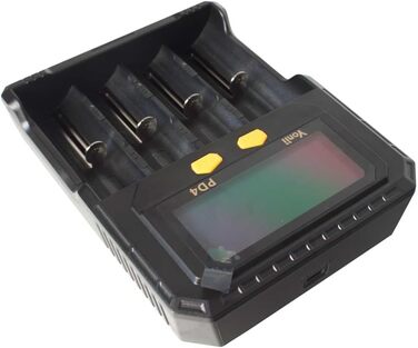 Універсальний зарядний пристрій для літій-іонних (Li-ion) та нікель-металгідридних (Ni-MH) акумуляторів - функція тестування акумулятора - РК-дисплей, USB-кабель - додатково батарейки (вкл. 4 шт. AA/Mignon)