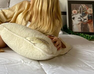 Подушка з мериносової вовни з етикеткою якості, подушка для сну, 900 г мериносової вовни, 40 x 80 см, натуральна вовна, 1 шт.