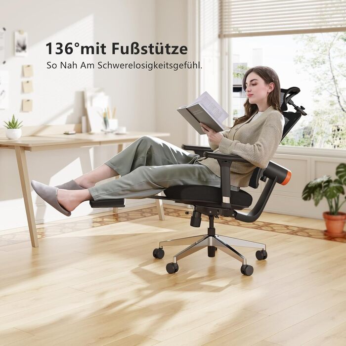 Ергономічне офісне крісло Newtral MAGICH-PRO з підставкою для ніг, ергономічне робоче крісло з динамічним підголівником та поперековою опорою, ергономічне офісне крісло 150 кг (MAGICH PRO з підставкою для ніг, чорний) Чорний MAGICH PRO з підставкою для ні