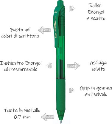 Ручка Pentel BL107 Energel X 0.7 мм зелена 12 шт.