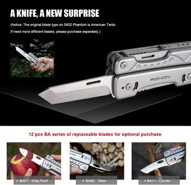 Багатофункціональний інструмент ROXON Phantom S802, плоскогубці і ножиці з ножем і кусачками, змінні, нові інноваційні