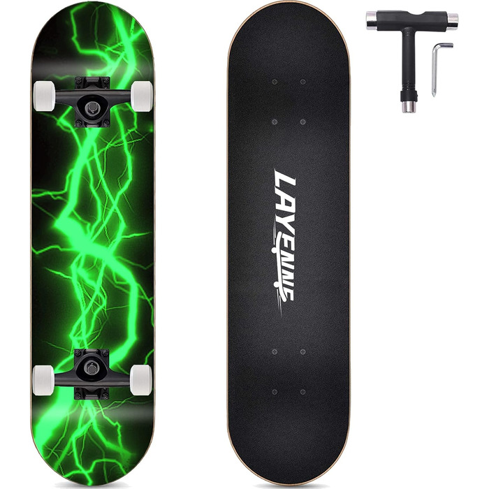 Скейтборд LAYENNE Pro Lightning 31x8" 7-шаровий клен ABEC-11 95A – повний компліт з магнієво-алюмінієвими траками, дизайн блискавки, до 150 кг