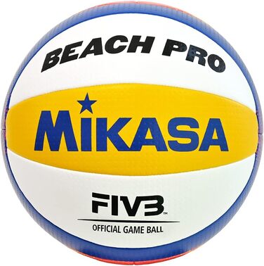 М'яч для пляжного волейболу Mikasa Beach Pro BV550C (FIVB Approved), Професійний, Розмір 5, 10 панелей, Водонепроникний, Синьо-біло-жовтий