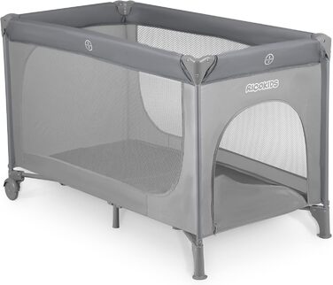 Дитяче ліжечко Ricokids з матрацом 125 x 65 x 78 см, дорожнє ліжечко, вагою до 15 кг, 2 колеса з гальмами, знімний бічний вхід, сумка для перенесення, складна, компактна, світло-сіра, м&39ятна