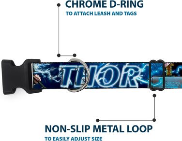Нашийник для собак, пластиковий, Месники, Тор, Молот, в динамічній позі, Галактика, Синій, Білий, ширина 33-45,7 см, 1.5 см - підходить для обхвату шиї 33-46 см, розмір S