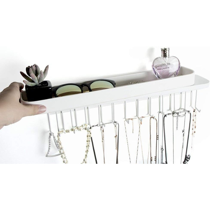 Підвісний органайзер для ювелірних виробів, тримач для намиста, браслетів, настінне кріплення, папка-ланцюжок з 25 гачками (білий/12 x 42 x 7 см) - MK124C