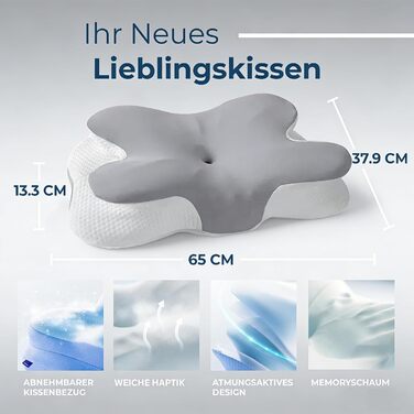 Подушка для шиї з піни з ефектом пам&39яті, знеболювальна охолоджувальна подушка з повільним відновленням, регульована ергономічна ортопедична подушка для сну на боці, спині та животі, сіра