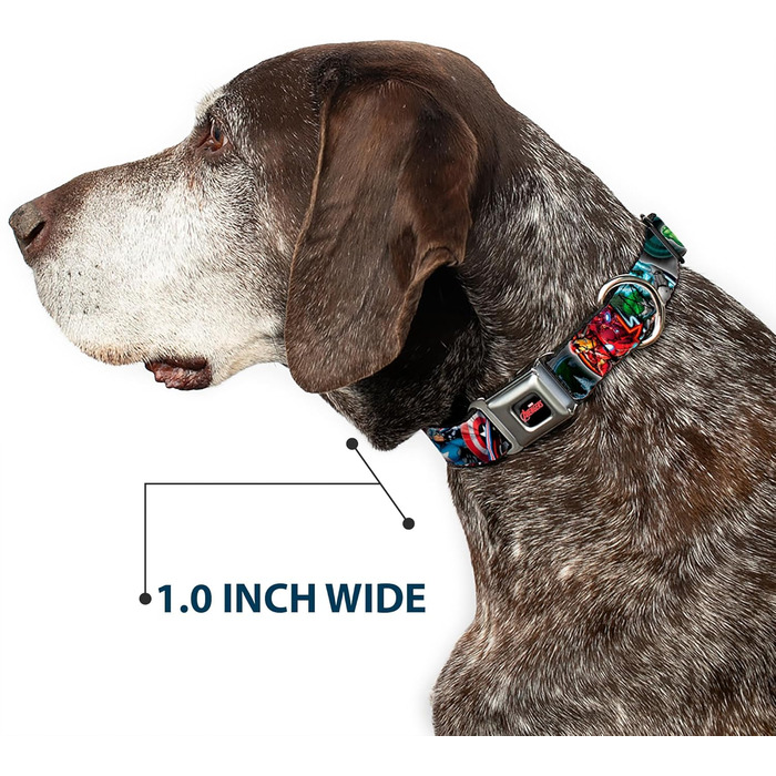 Нашийник для собак Buckle-Down AVD Marvel Avengers, багатокольоровий, розмір L (15-26 дюймів, ширина 2.5 см)