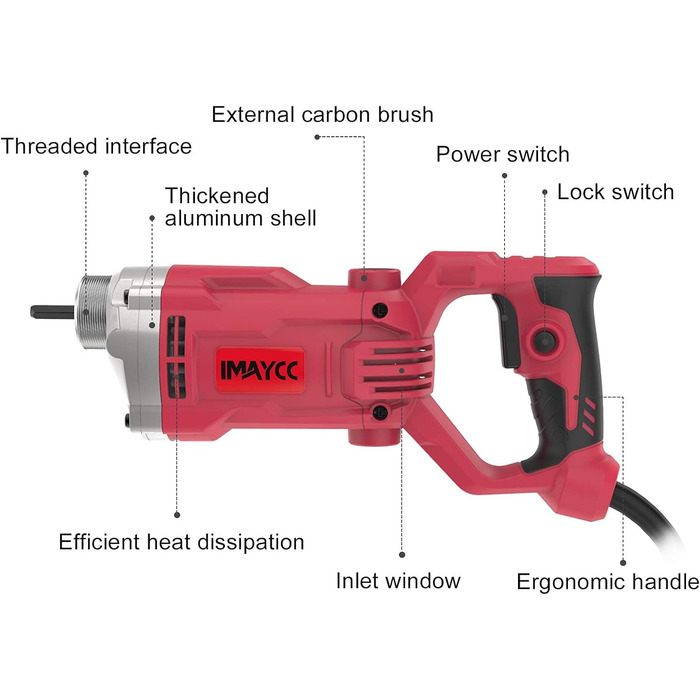 Електричний вібратор для бетону IMAYCC, внутрішній вібратор для пляшок потужністю 1500 Вт, вібраційний вібратор для бетону довжиною 2 м, швидкість валу перемішування 4200 об/хв