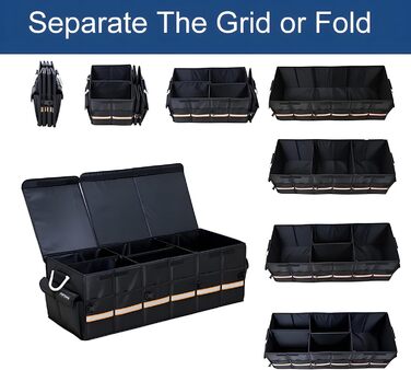 Органайзер для багажника XXL, складаний 90 см, велика автомобільна сумка для зберігання речей з посиленими алюмінієвими ручками, нековзним дном та численними кишенями ідеально підходить для автомобілів, позашляховиків та пікапів