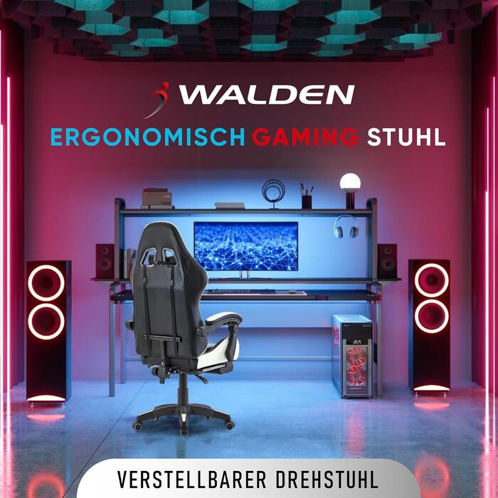 Ігрове крісло Walden Sports, ергономічне офісне крісло, ігрове крісло, регульована спинка та висота сидіння, обертове крісло, гоночне офісне комп&39ютерне крісло, ергономічне крісло для відеоігор (біле)