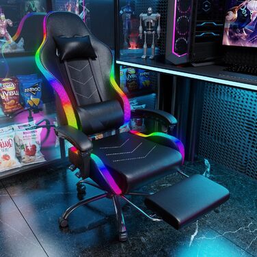 Ігрове крісло Devoko LED з масажем, комп'ютерне крісло з масажною подушкою для попереку, гоночне геймерське крісло ергономічне з р