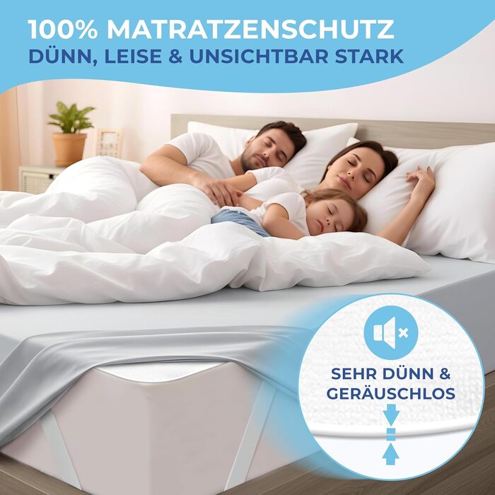 Водонепроникний наматрацник 180x200 - Дерматологічно протестовано - Тонкий наматрацник 180x200 Водонепроникний - 70 бавовна та прання до 95 - Наматрацник для нетримання 180x200 см 4 шт. кутова еластична фіксація