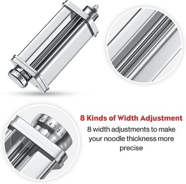 Насадка для локшини TPGSING Насадка для локшини з нержавіючої сталі для кухонного комбайна Kenwood, ролик для листового локшини для аксесуарів Kenwood Kmix, 8 регульованих товщин, срібло