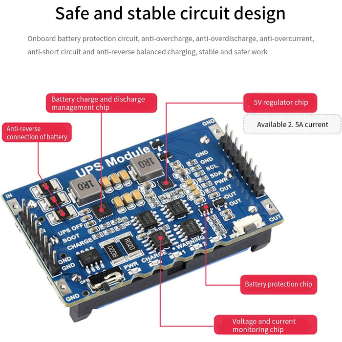 ДБЖ Мобільний модуль живлення Плата розширення джерела безперебійного живлення 5 В 2,5 А Плата розширення джерела безперебійного живлення RaspberryPi 5 В 2,5 А, 4