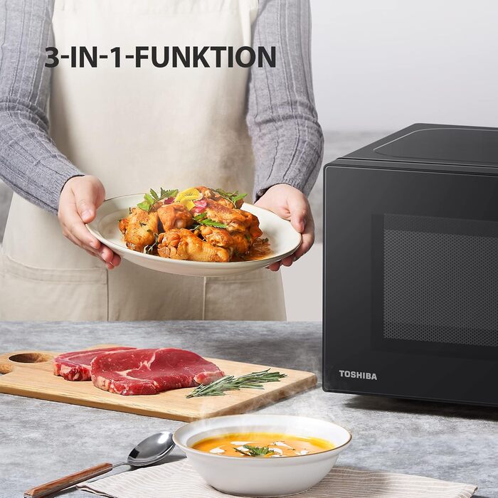 Мікрохвильова піч Toshiba MW2-MG20PF(BK)/GE 800 Вт з хрустким грилем і функцією комбінованого приготування, 5 рівнів потужності, потужність гриля 1000 Вт, чорний гриль 20 л чорний