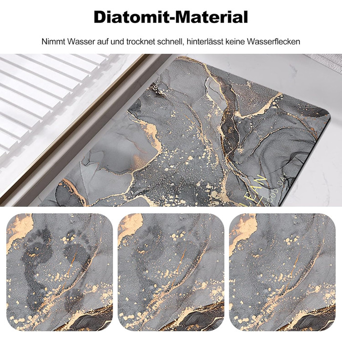 Килимок для ванної Ergocar Absorbent, швидковисихаючий килимок для ванної кімнати, стійкий до подряпин та зносостійкий, нековзний килимок, накладка на ноги для ванної кімнати, вітальні, кухні, дому (мармуровий візерунок) 60*90 см димчасто-сірий