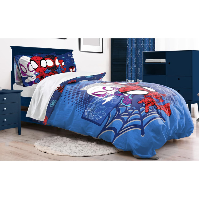 Комплект підковдри для однієї людини - включаючи наволочку 50x70 бавовна, теплу постільну білизну Marvel синього кольору - Павук і