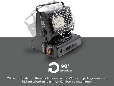 Портативний газовий обігрівач та газова плита 2-в-1 поворотний на 90 міні-обігрівач для кемпінгу керамічний пальник газовий обігрівач функція приготування їжі, обігрівач для намету (4 газові картриджі)