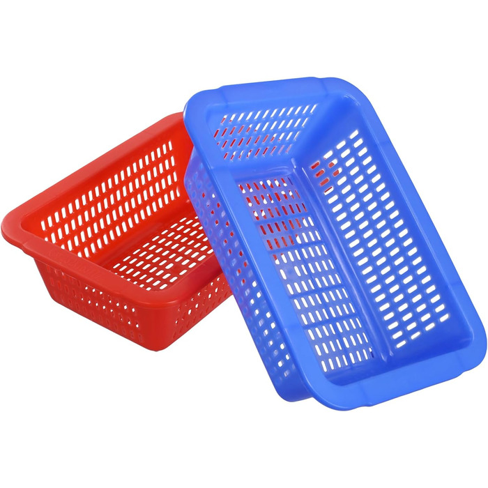Набір пластикових кошиків для зберігання FUNSUEI з 24 предметів, маленькі кольорові кошики для зберігання, 3 кольори, маленькі пластикові кошики для зберігання та організації, синій, червоний, білий, 23 x 16 x 7 см