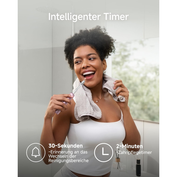 Звукова зубна щітка Laifen Wave Pro з 6 режимами чищення та акумулятором на 70 днів, 60 осциляції, контроль тиску, 2 інтелектуальні насадки (Алюмінієво-рожевий)