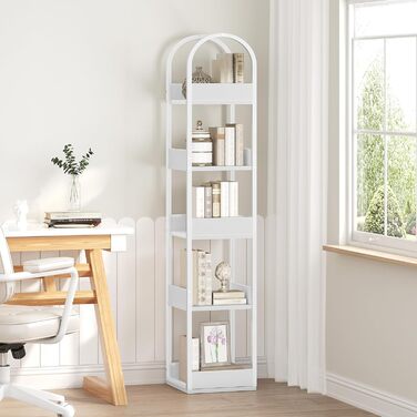 Обертова на 360 5-ярусна книжкова полиця, окремостояча полиця із захистом країв, 30 x 30 x 160 см, полиця для зберігання, для вітальні, кабінету, біла ABKBW3501