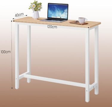 Барний стіл, стіл для бістро, стіл для роботи стоячи, обідній стіл, металевий каркас, стільниця з МДФ, світлий дуб, 120x100x40 см (ШxВxГ) Світлий дуб 120x40x100 см