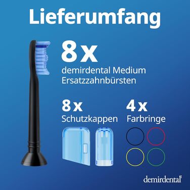 Насадки demirdental підходять для змінних щіток Philips Sonicare ProResults Середні насадки-щітки, для щоденного точного чищення зубів, чорна, HX6018b, 8 шт.