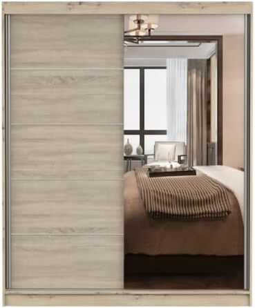 Шафа з дзеркалом - Шафа з розсувними дверима - Шафа для спальні - 61 x 160 x 195 см - Шафа для спальні, гардеробної, вітальні - Дуб Артісан, Дуб Сонома Дуб Артісан/Дуб Сонома