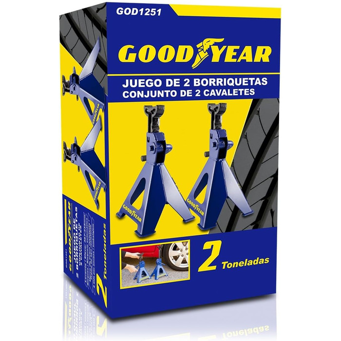 Сталевий домкрат GOODYEAR GOD1251, вантажопідйомність 2 тонни, комплект з 2 домкратів 2 тонни