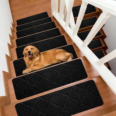 Самоклеючі килимки для сходів FARYODI, 15 шт. , 55x19 см, Килимки для сходів для дому з дерева, плитки та мармуру (чорні) 15 шт. - 55x19 см - чорні