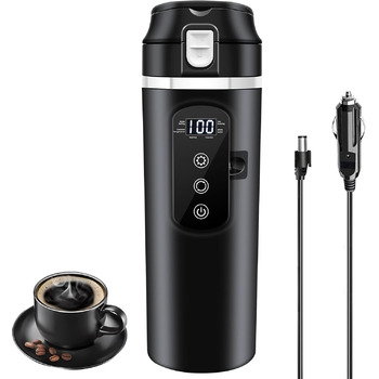 Автомобільний електричний чайник DC 12V/24V, 400 мл автомобільна кружка з підігрівом з кришкою проти розливу, герметична, вкладиш