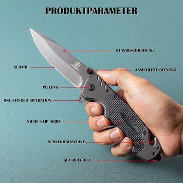 Кишеньковий ніж TANSOLE одноручний ніж з нержавіючої сталі 7Cr17Mov та рукояткою G10 для виживання на природі, кемпінгу та полюван