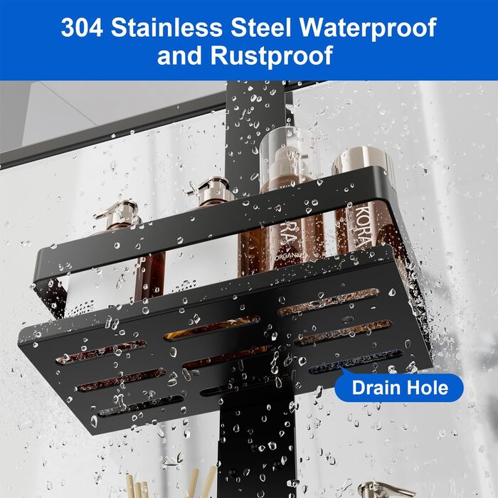 Полиця для душу без свердління, органайзер для ванної кімнати, підвісна полиця для душу для скляних дверей, тримач для шампуню, чорна полиця для ванної кімнати