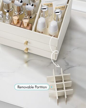 Органайзер для макіяжу VLANDO з 3 шухлядами, органайзер для туалетного столика, органайзер для косметики, органайзер для макіяжу для ванної кімнати, догляд за шкірою комода, бежевий